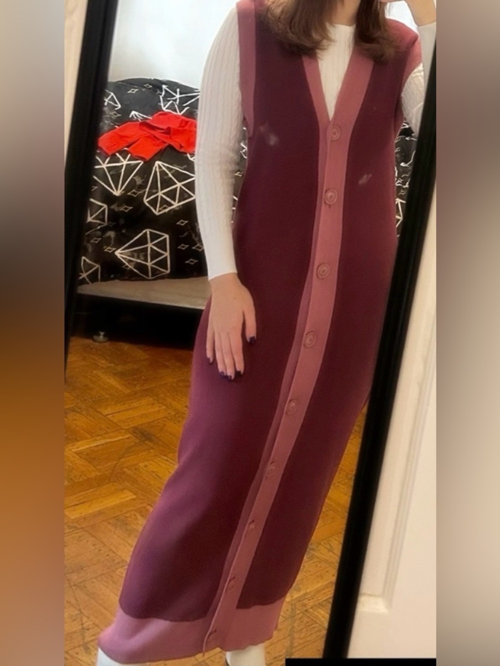 Pink Knit Color Block Dress